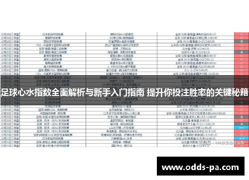 足球心水指数全面解析与新手入门指南 提升你投注胜率的关键秘籍